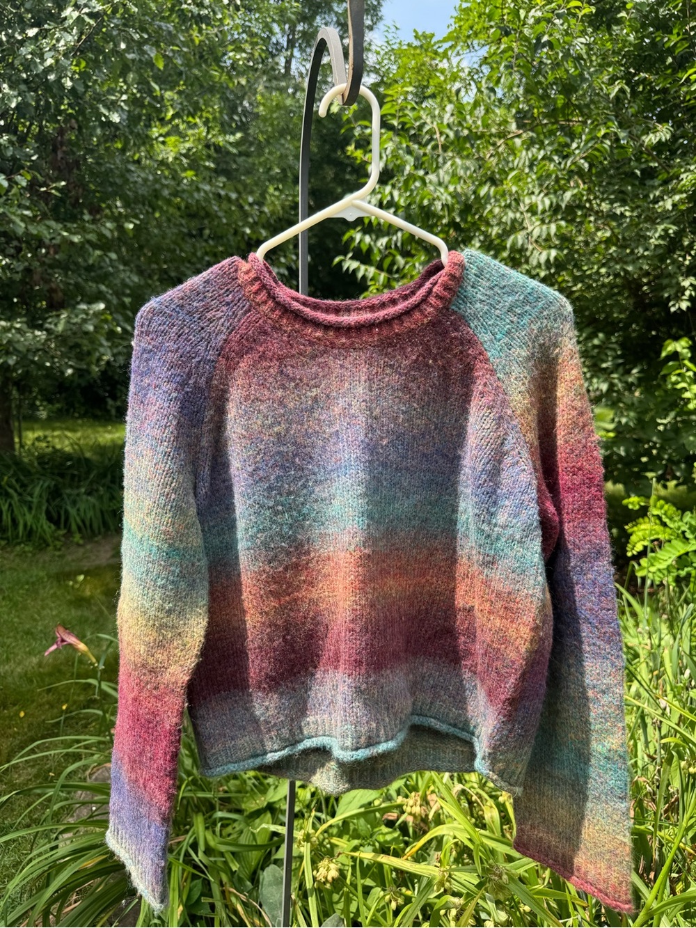 Madewell Multicolor Gradient Crewneck Sweater — Teal, Purple, Burgundy, Tan